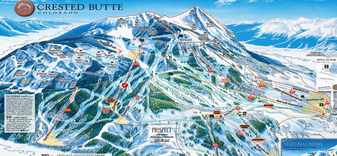 Crested Butte Colorado Ski Area Colorado ski Trail Maps Canvas wrap, 12